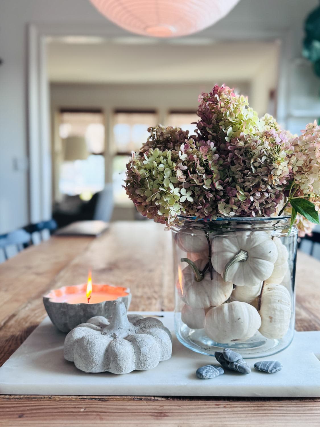 Make a Fall Centerpiece with Hydrangeas & Mini Pumpkins | Most Lovely Things