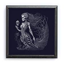 Mermaid Canvas Art Gothic Mermaid In Bathtub Canvas Art Vintage Gothic Fantasy Wall Decor, Rustic Wooden