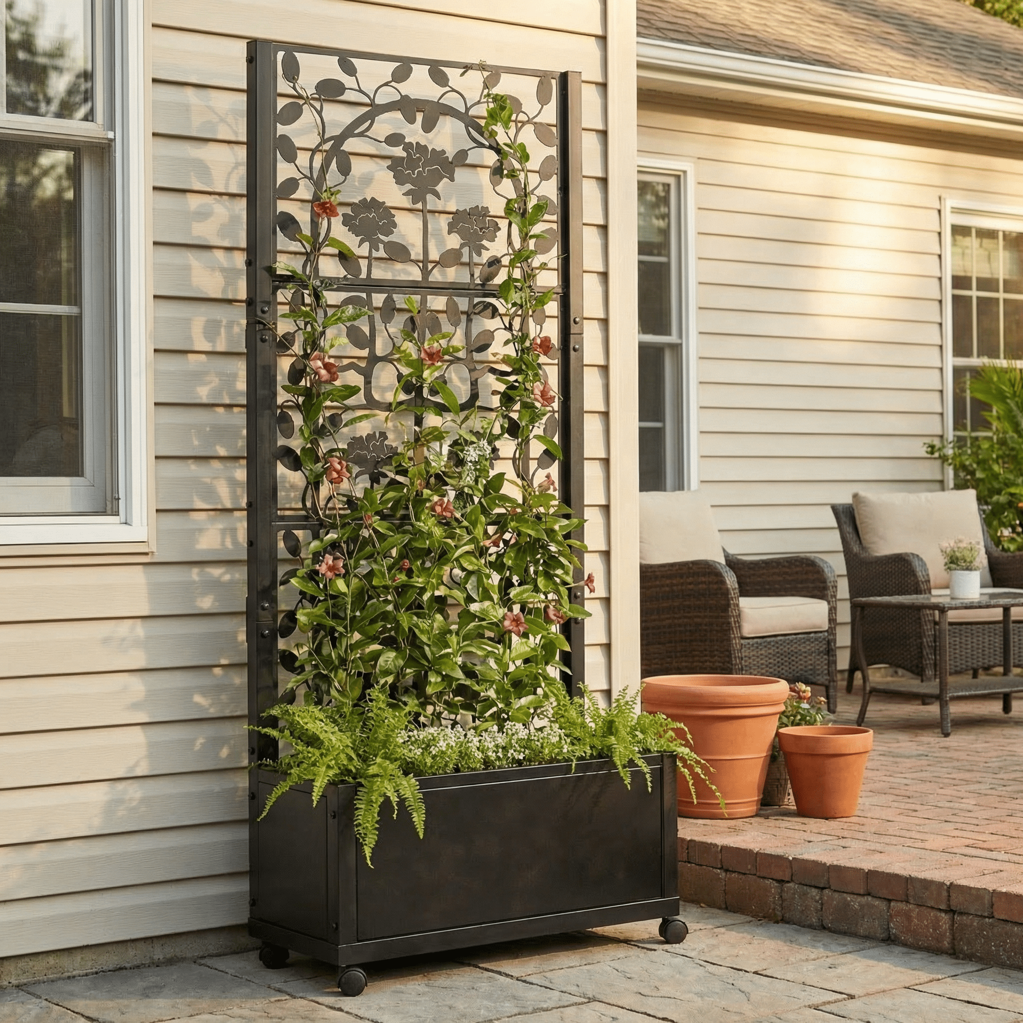 metal trellis with planter H Potter Rose Trellis Planter Privacy Screen in Black for Patio Deck Balcony