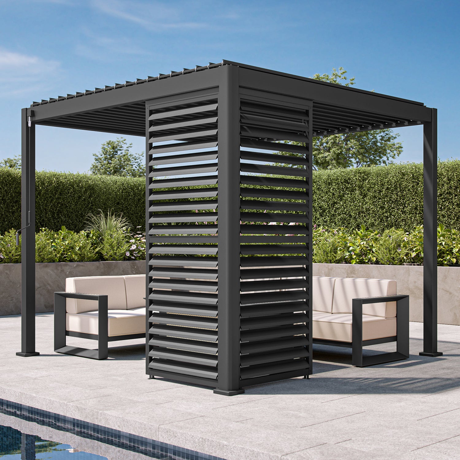 MIRADOR 111 ACCESSORY -10' Charcoal SHUTTER WALL - Aluminum Shutter Wall for 111S and 111DA Charcoal Pergola