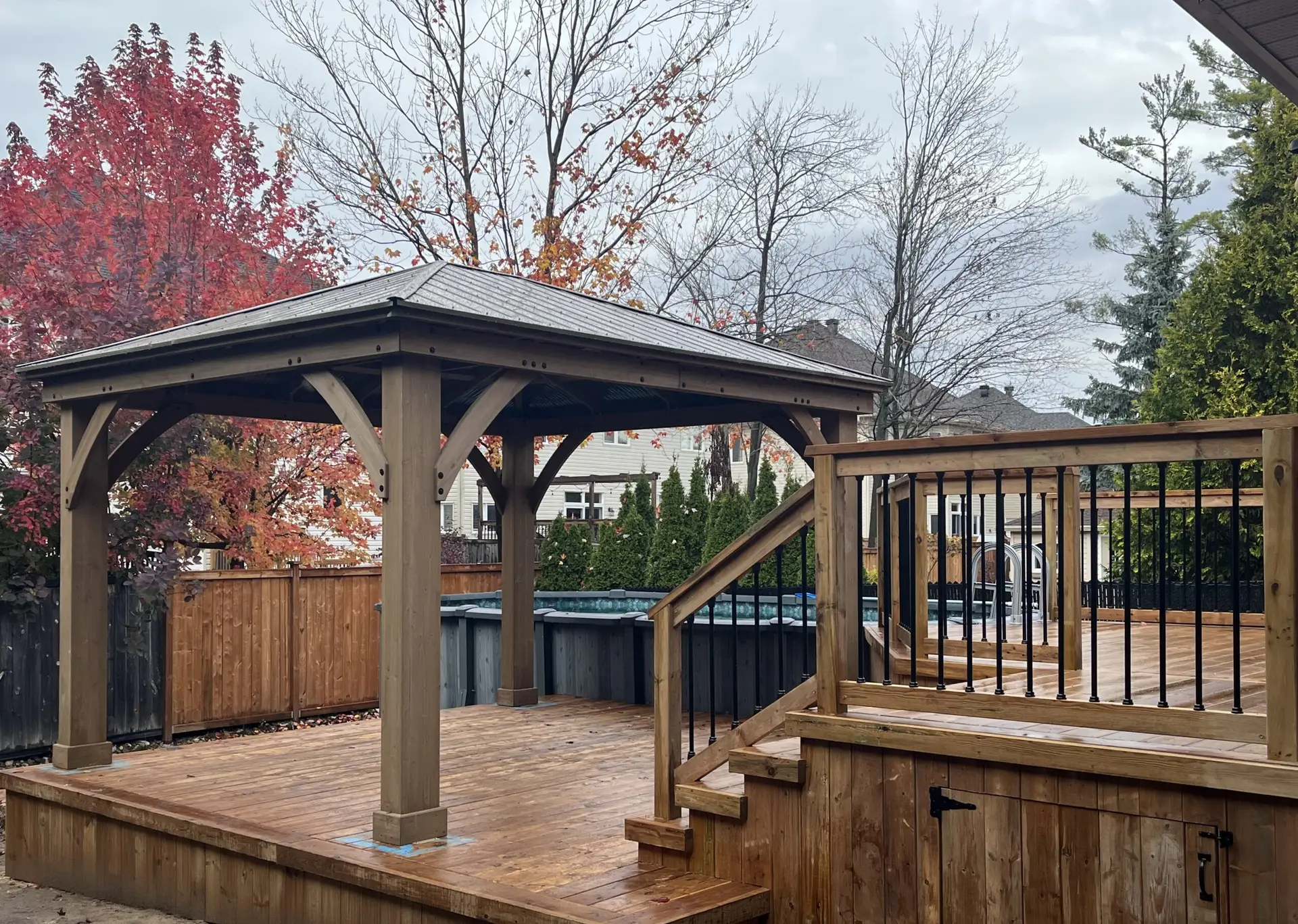 Multi Level Kanata Pool Deck with Gazebo - Jack Built Decks & Basements