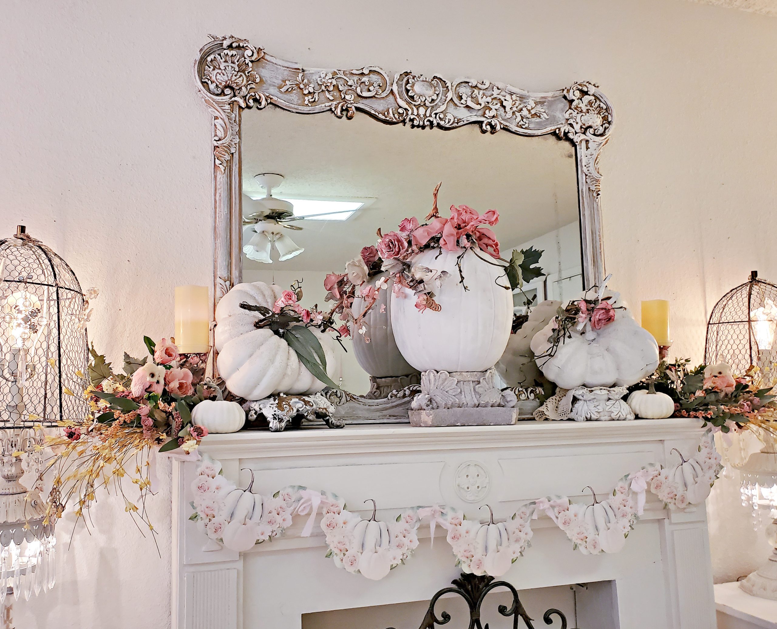Penny's Vintage Home: White Pumpkin Autumn Mantel