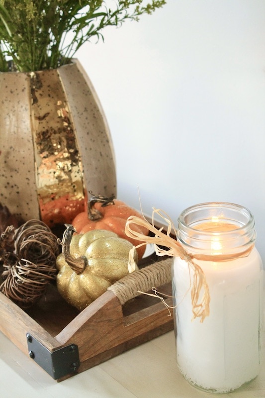 Simple Fall Kitchen Table Decor with Sunflowers and Pumpkins