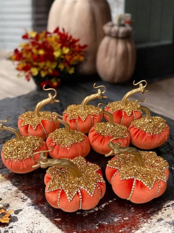 Stacked Velvet Pumpkins, Home Decor Centerpiece, Autumn Gold Velvet Pumpkin Centerpiece, Fall Centerpiece, Home Decor