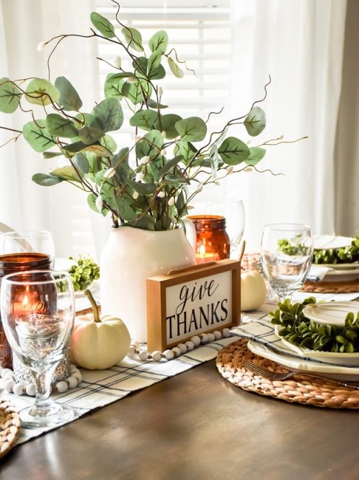 Thanksgiving Table with Blue and Amber Accents