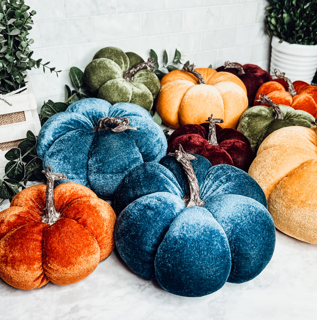 Velvet Pumpkins Mini Plush Fall Decor for Mantel