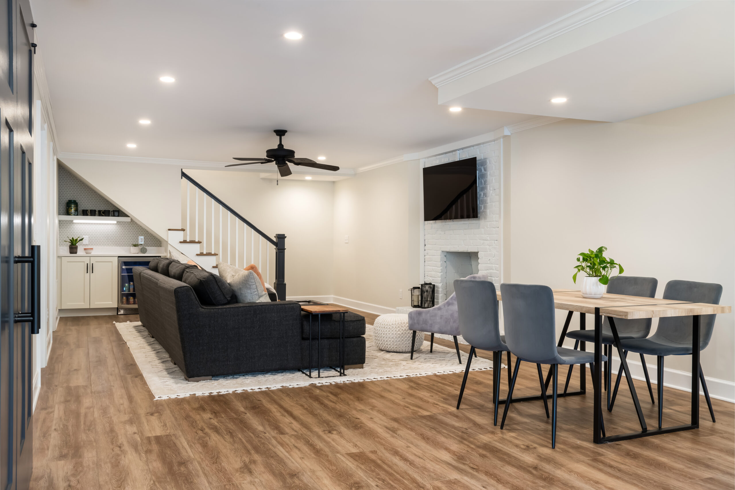 Warm Contemporary Basement Renovation | Cozy Remodel
