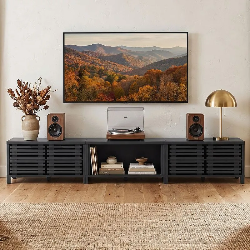115' Modern Black Modular TV Stand Media Console Cabinet with Storage for TVs up to 120'