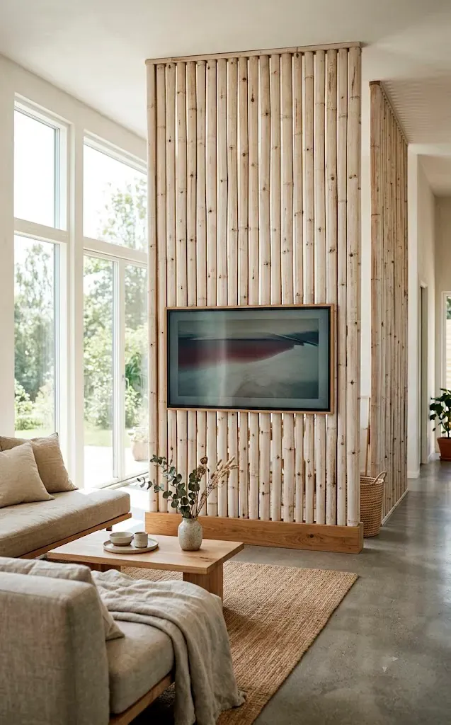 15 Japandi TV Wall Ideas Featuring Raw Wabi-Sabi Textures - SpaceOfMuse