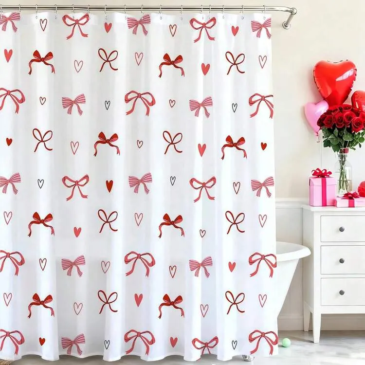 1pc Valentines Day Shower Curtain Bow Love Hearts Bathroom Shower Curtain Waterproof Shower Curtains Cute Romantic Bathtub Decor With 12 Hooks | SHEIN USA