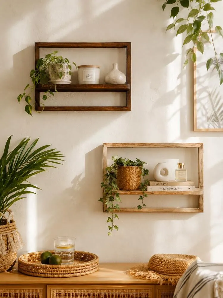 1pc Vintage Wooden Wall Mounted Shelf - Decorative Wall Mounted Storage Display Rack, Suitable For Displaying Plants, Small Items And Home Decor, For Living Room, Bedroom Or Kitchen | SHEIN
