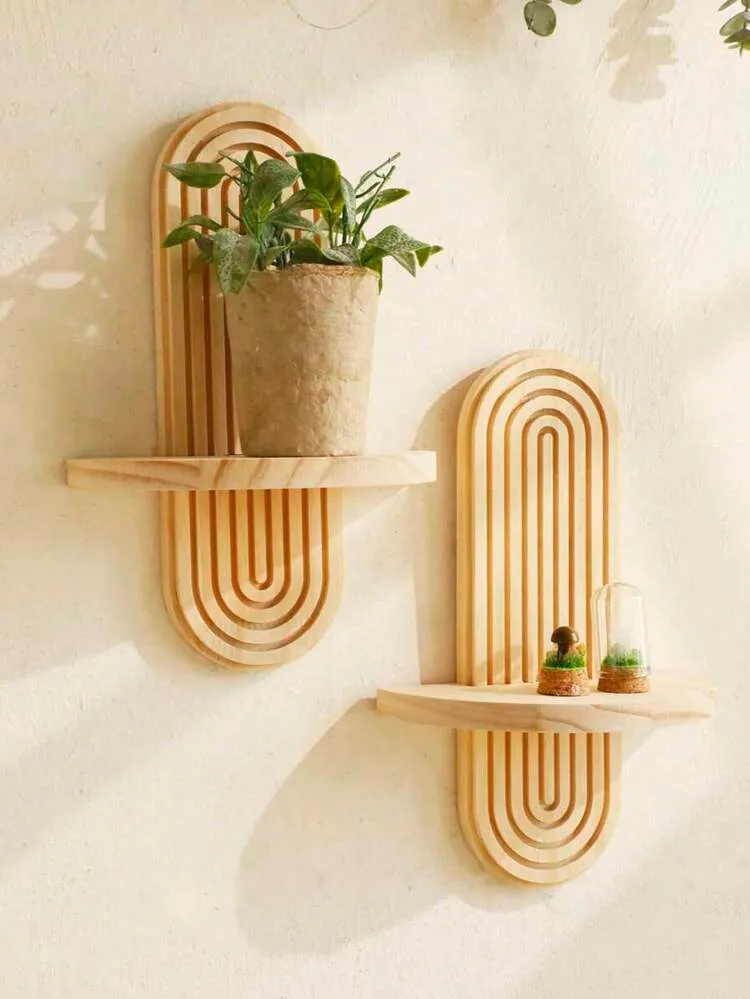 1Pc/2Pcs Geometric Wall Shelves,Wooden Floating Shelves,Rustic Wooden Shelves For Wall Storage,Wall Mounted Wooden Display Shelf For Bedroom,Kitchen,Floating Shelves For Wall Shelf Above Toilet,Room