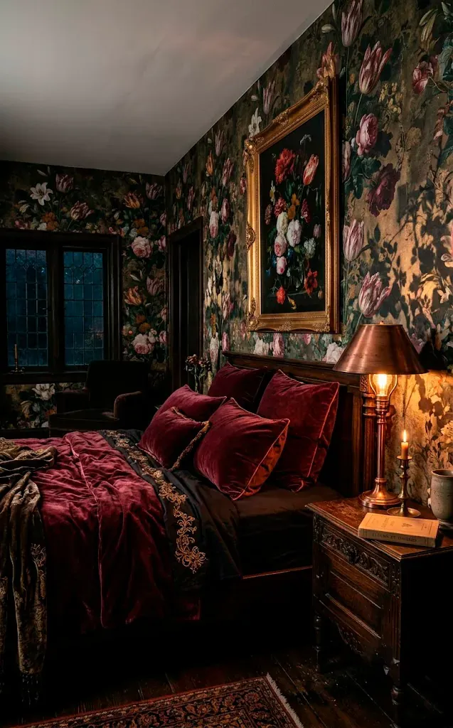 20 Dark Floral Wallpaper Ideas to Elevate Your Moody Bedroom - SpaceOfMuse