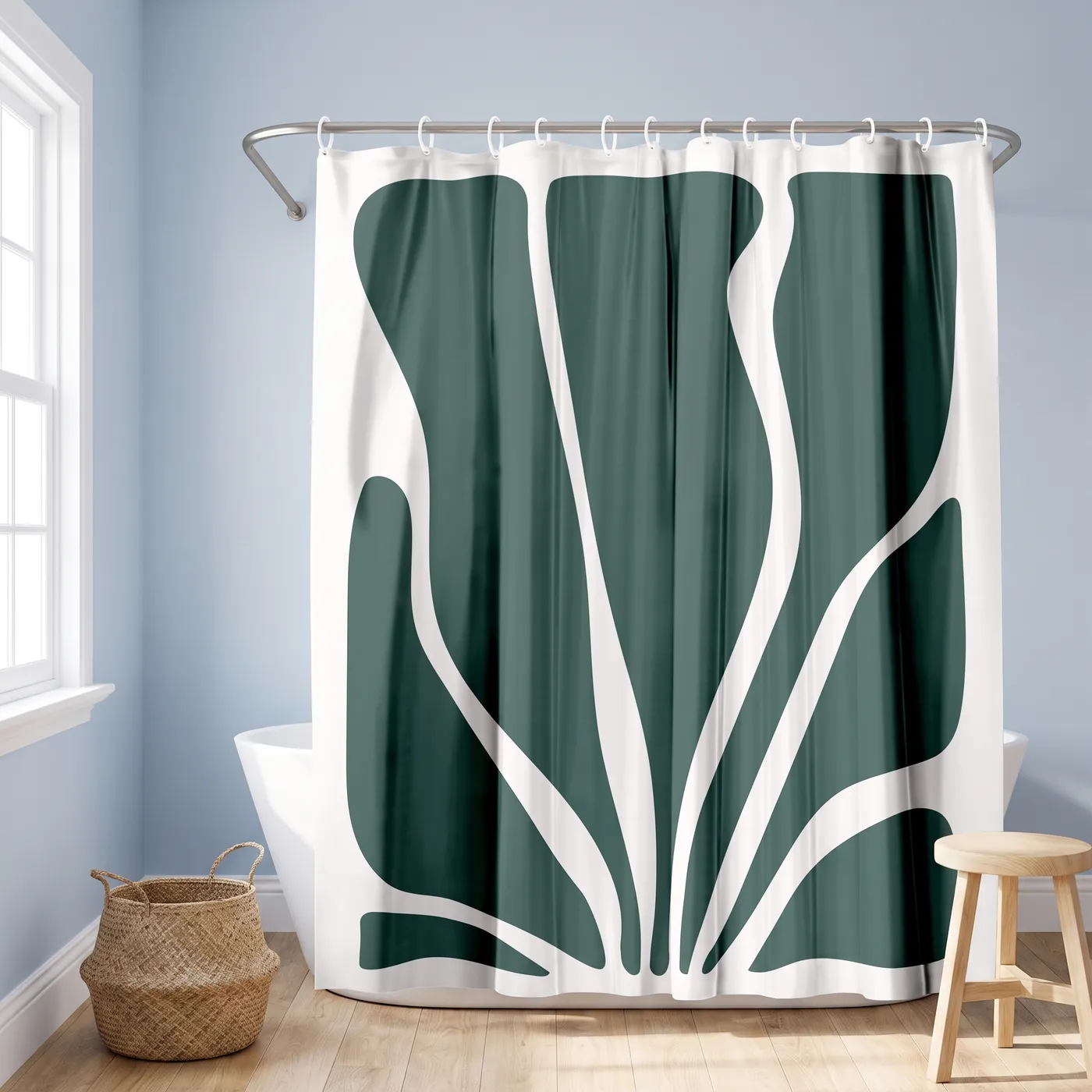 71x74 Abstract Shower Curtain with 12 Metal Grommets | Bold Seaweed Design - Americanflat