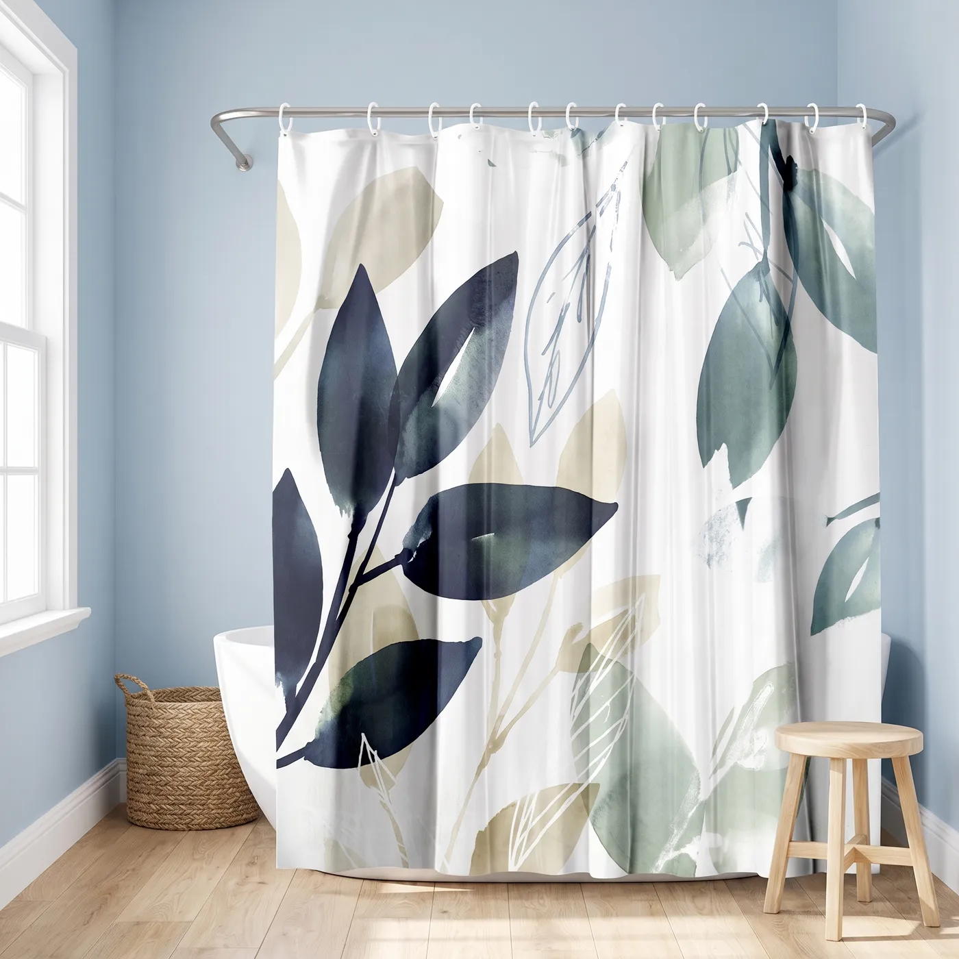 71x74 Abstract Shower Curtain with 12 Metal Grommets | Green Botanical – Americanflat