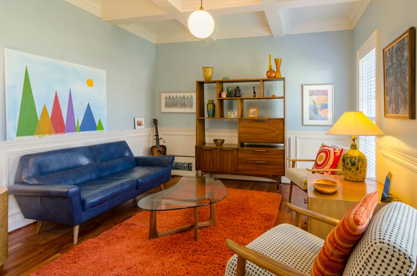 blue leather sofa