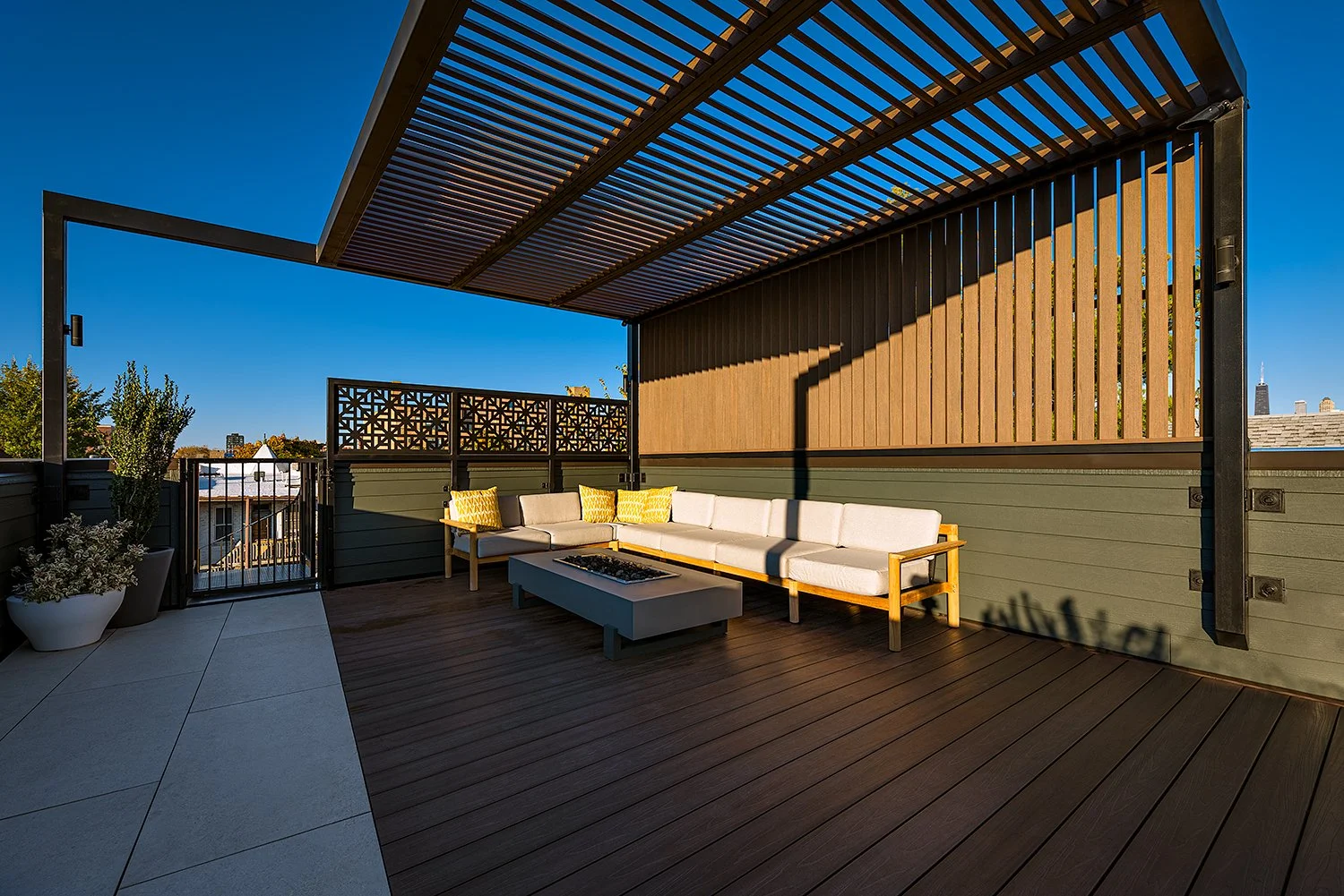 Bucktown Rooftop Deck Pergola Chicago Tile - Chicago, IL - Reveal Design LLC