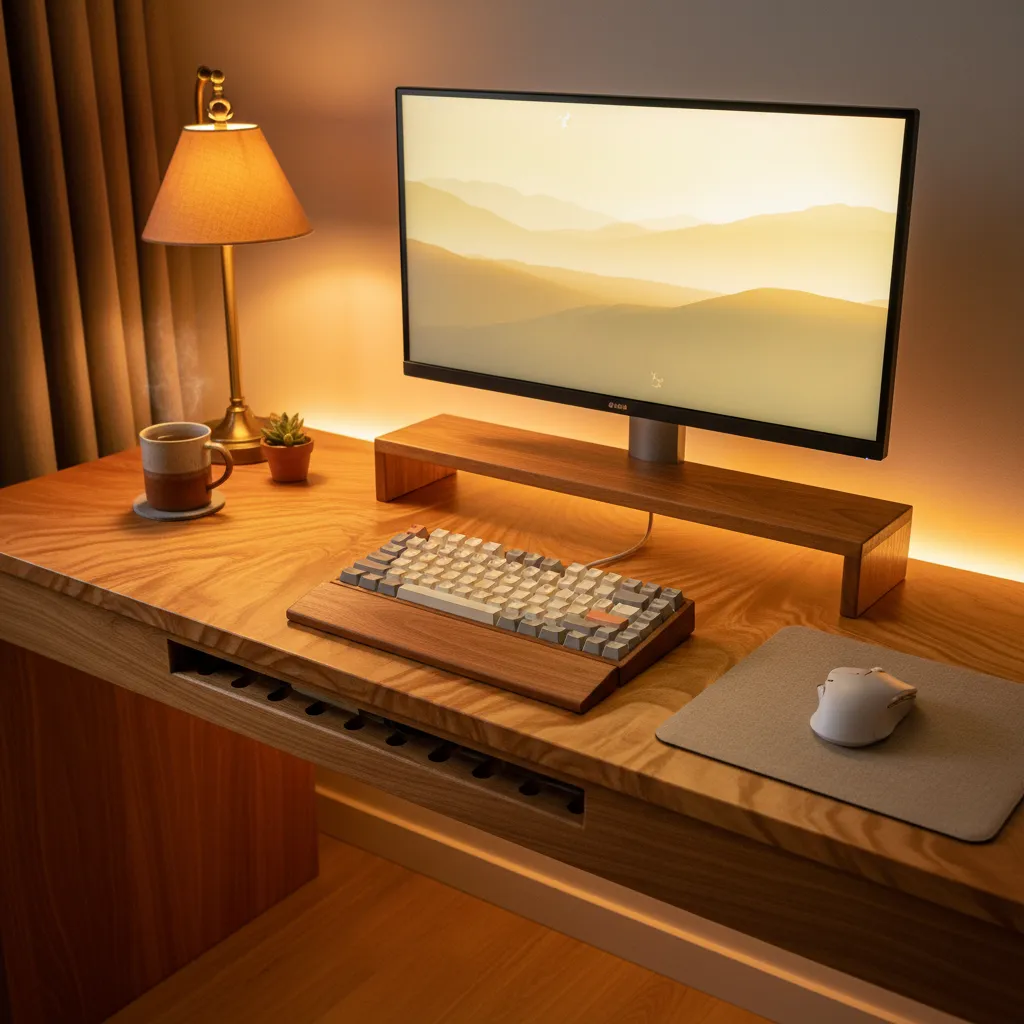 Creating a Cozy Gaming Setup: Warm Lighting & Wood Tones (20