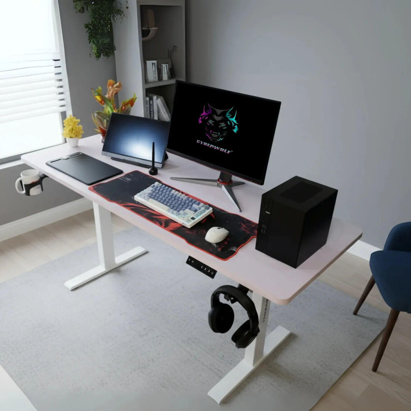 Cyberwolf Battlestation XXL – Premium White Gaming & Work Desk | Green Apple Compunet