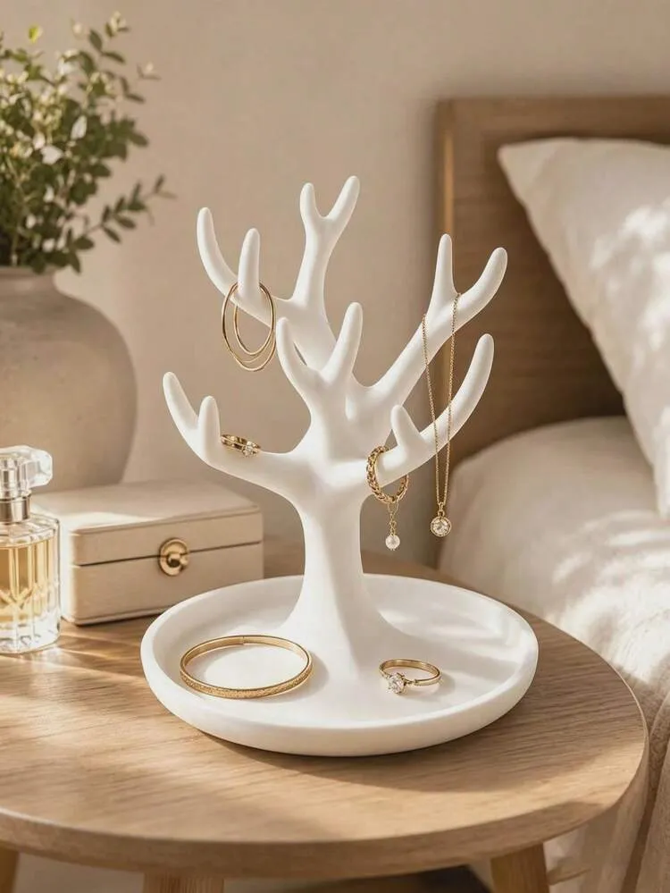 Deer Antler Jewelry Display Stand Organizer,Nordic Minimalist Jewelry Stand, Ring & Bracelet Display Rack, Entryway Key Tray, Multi-Functional Desktop Organizer. Provides Practical Desktop Storage |