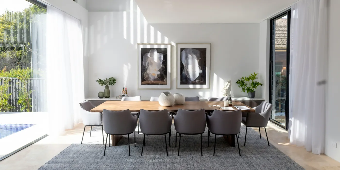 Designer dining table, luxury home, Australian home