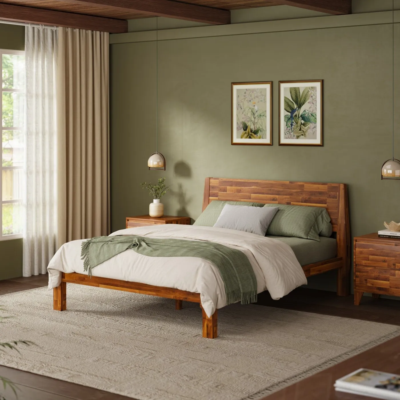 flexispot reinterprets japanese joinery in minimalist wooden bed frame