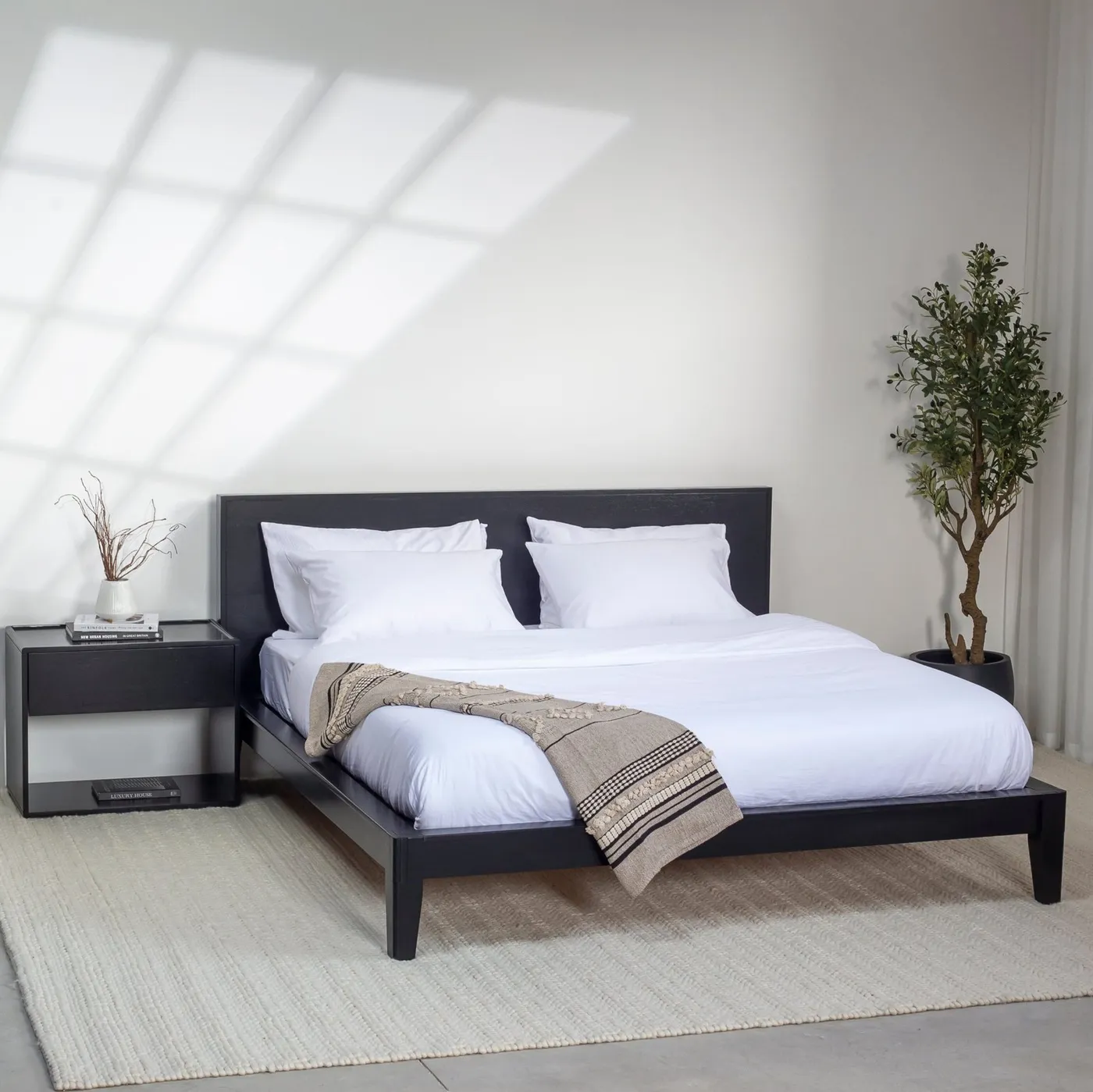 Gileteen Japanese Joinery Black Wood Bed