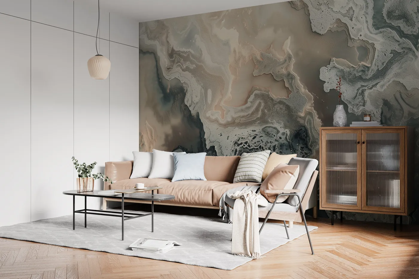Green and Beige Alcohol Ink Wall Mural - Peel and Stick Wallpaper