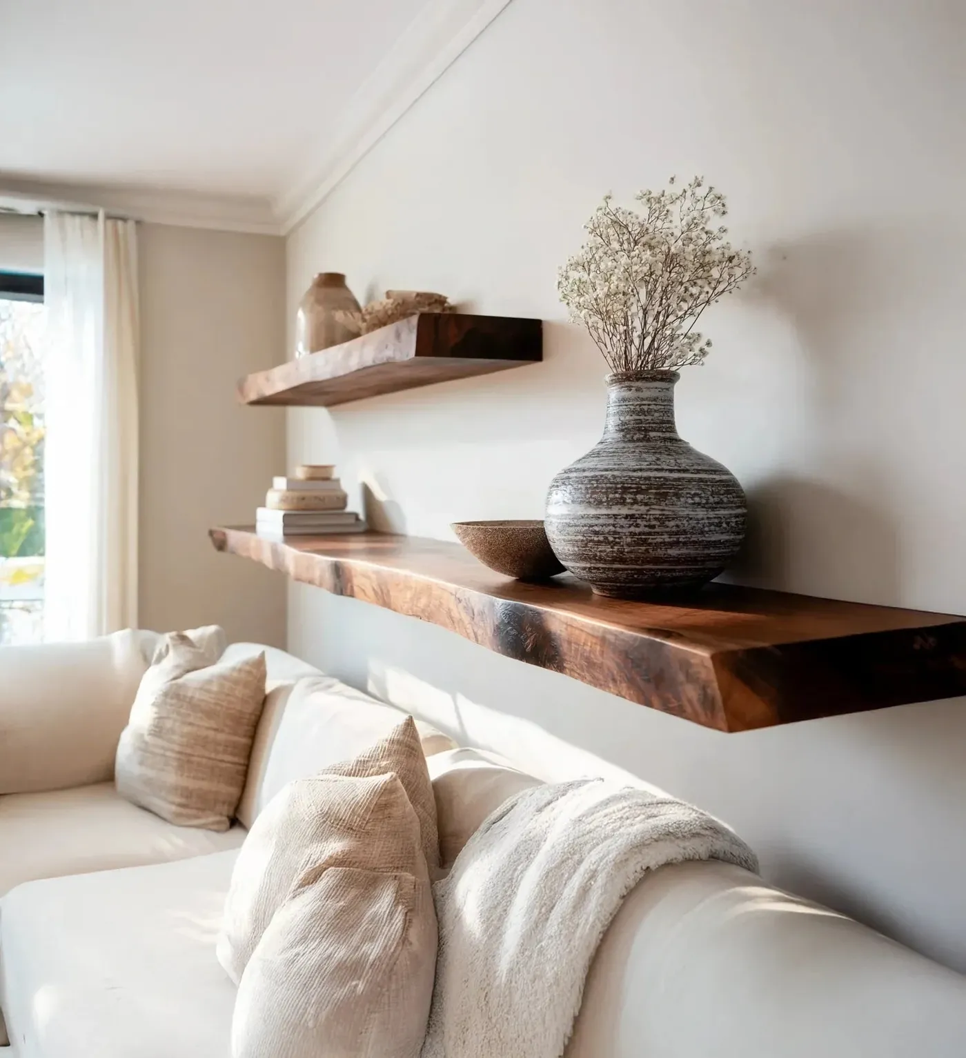 Handmade Live Edge Wooden Floating Shelf – Rustic Wall Decor