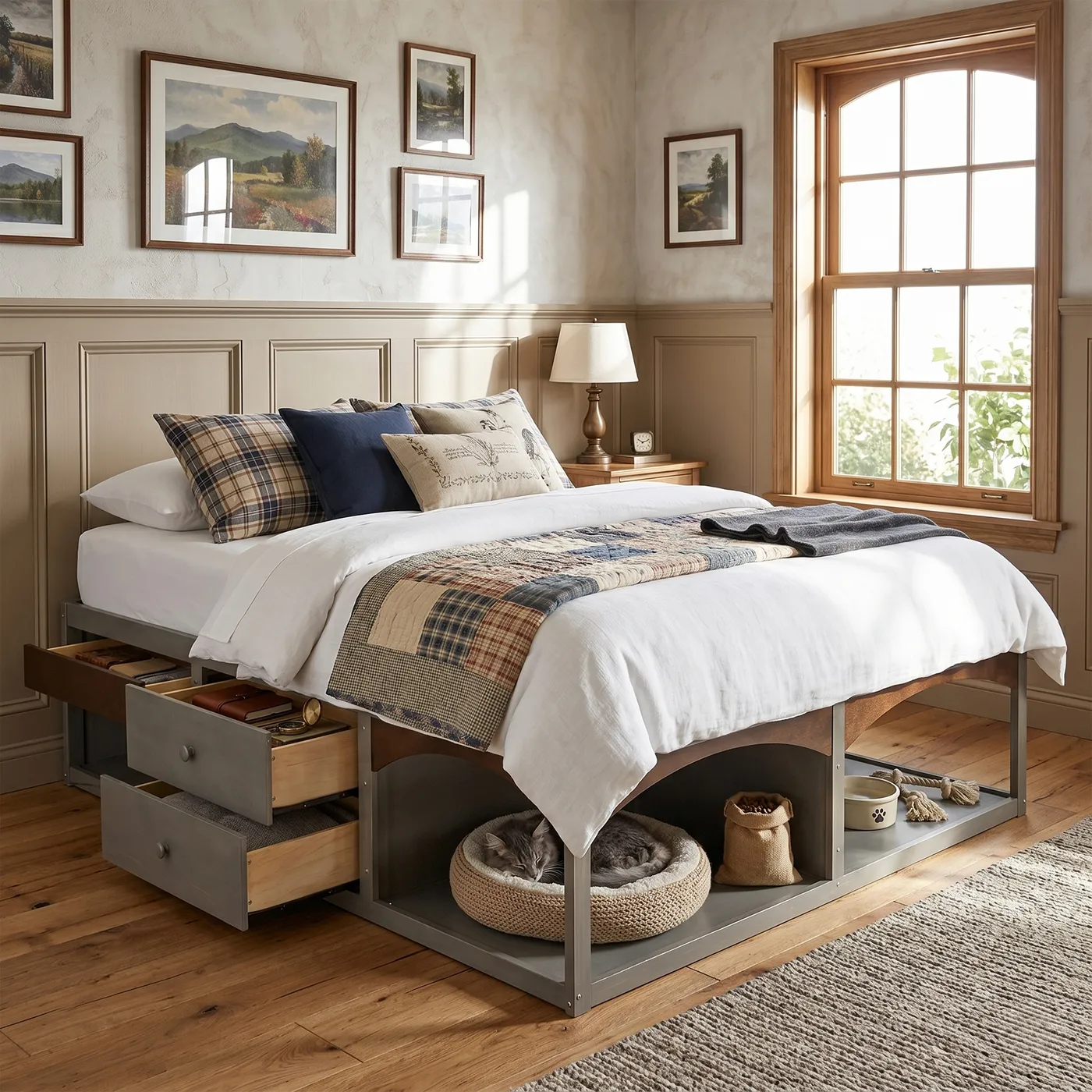 King Bed Frame With Storage Drawers, No Headboard Platform Bed | Cool Kids Bed