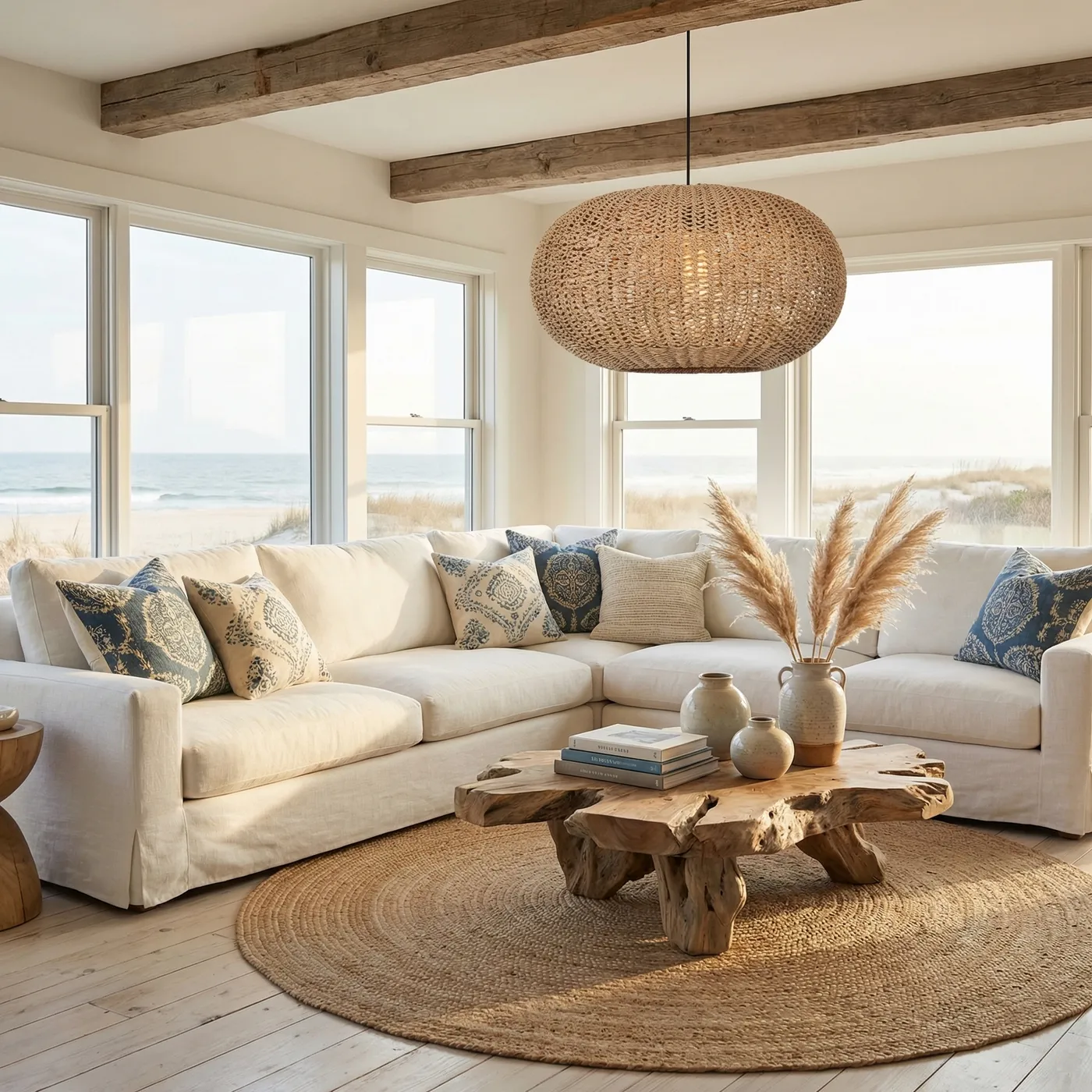 Lamppo Handwoven Rattan Oval Pendant Light Coastal Boho Chandelier for Living Room & Beach House