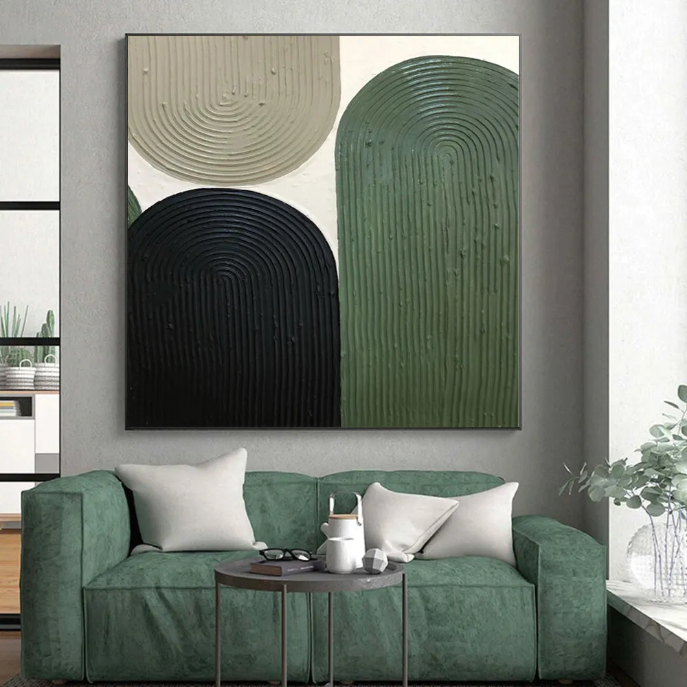 Oversized Abstract Wall Art Green & Beige Textured Abstract Painting O – Canvashi.com