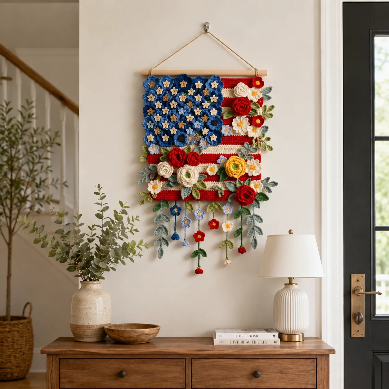 Patriotic Floral Crochet Wall Hanging – Decorauraco