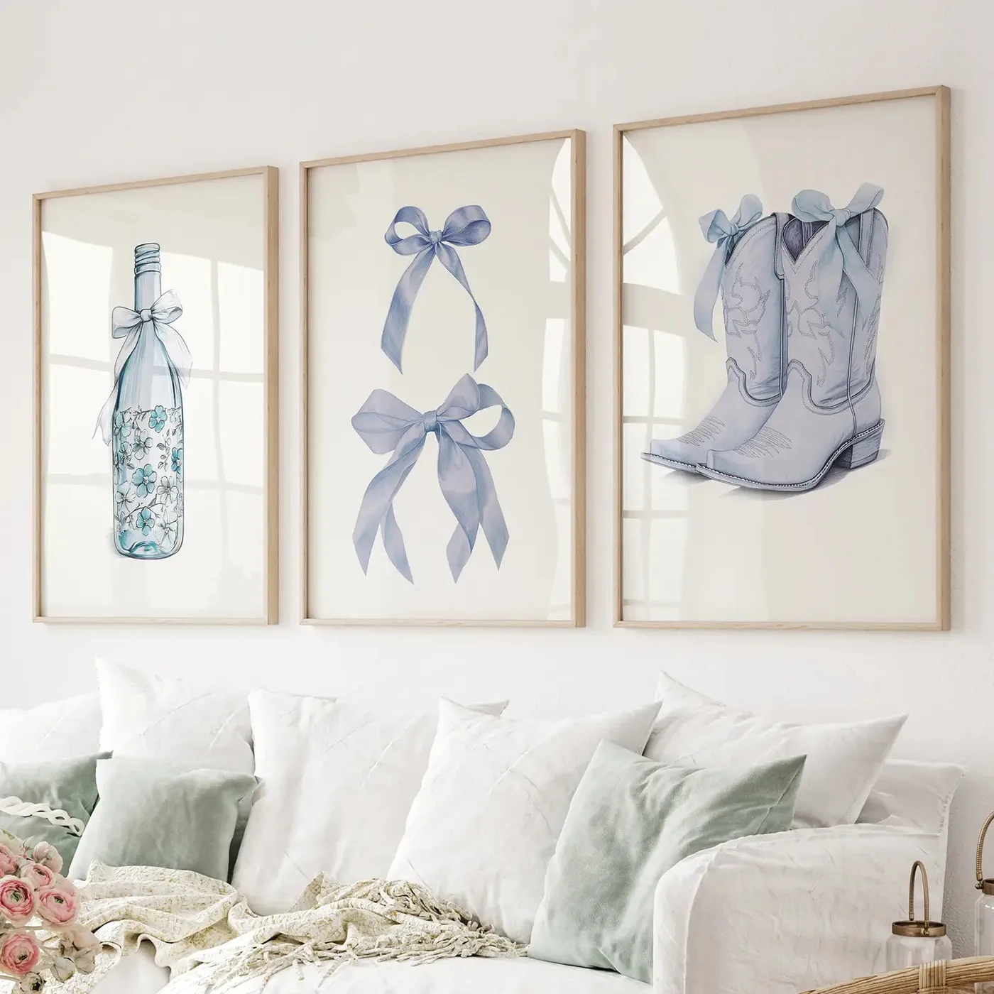 Preppy Aesthetic Dorm Decor Blue Wall Art Prints | S101