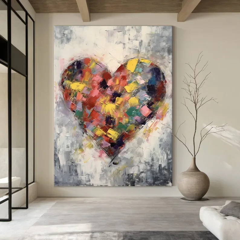 Radiant Heart – Large Abstract Textured Heart Painting, Modern Love Wall Art for Home Décor