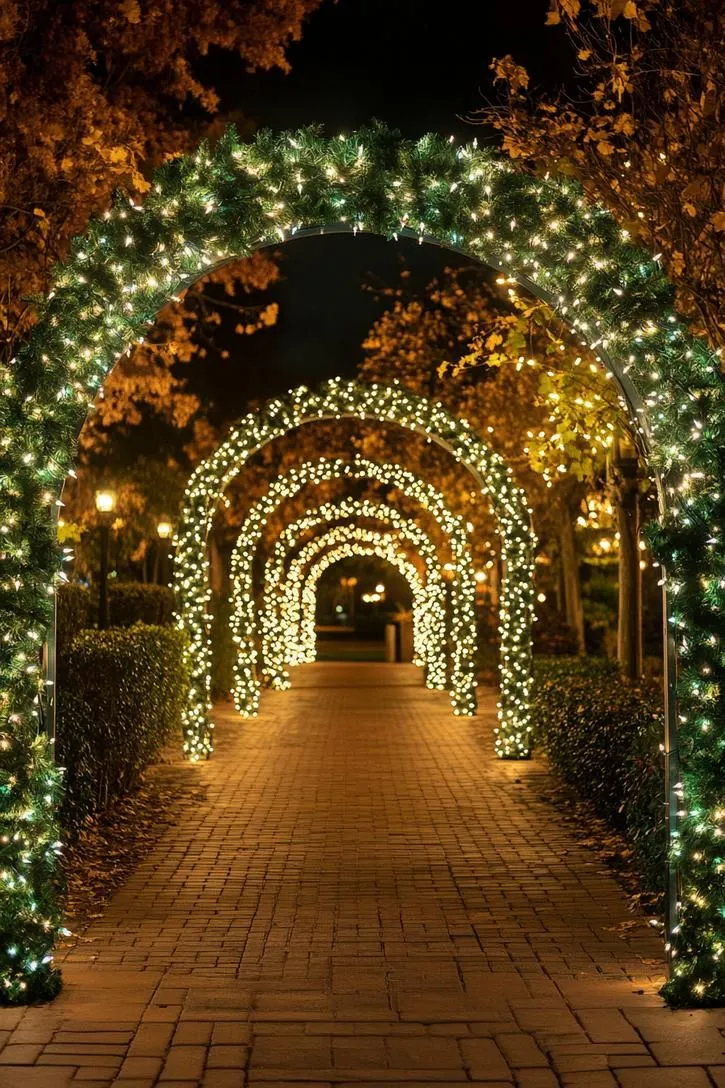 Romantic Garden Pathway with Twinkling Lights – Flower Bouquet