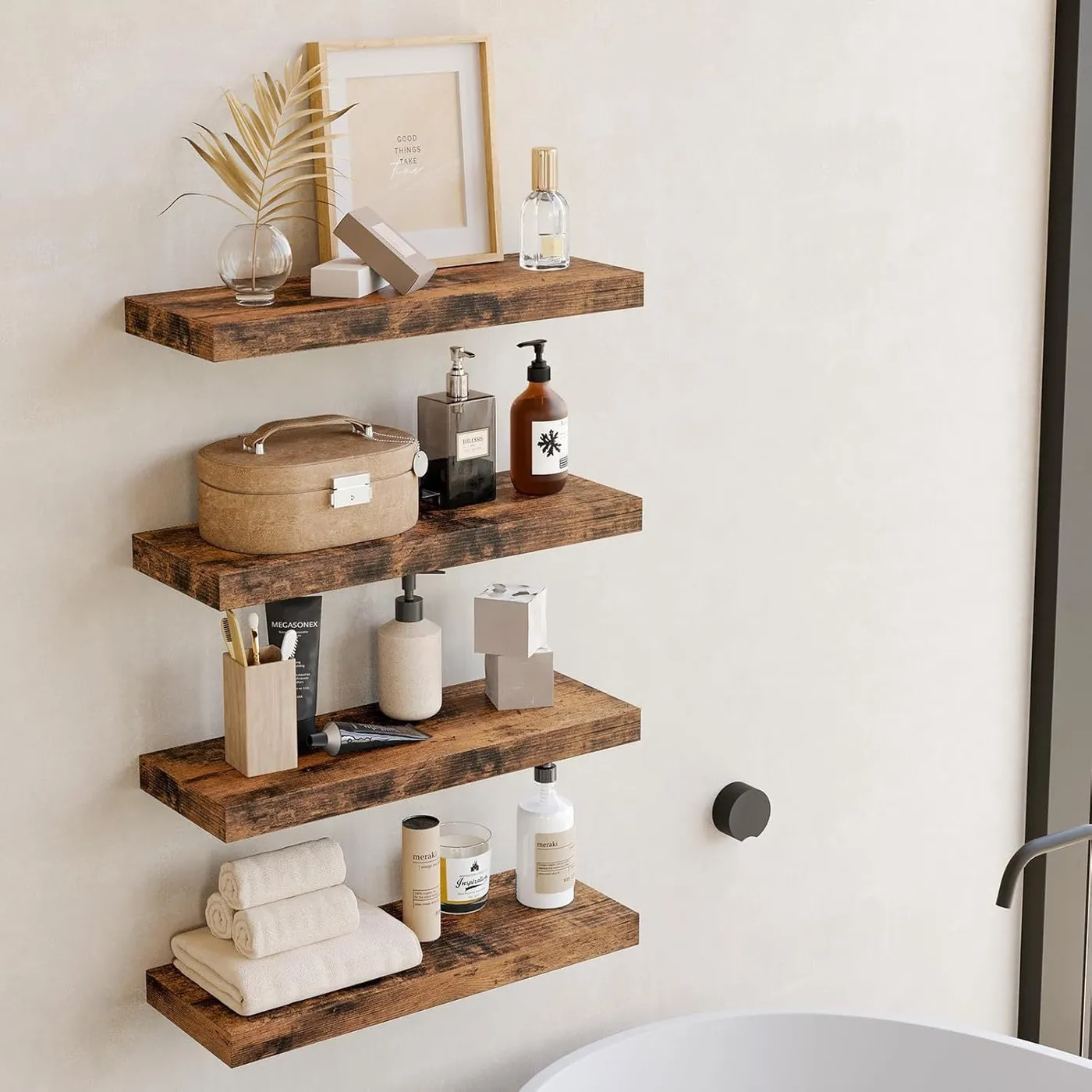 Rustic Floating Wall Shelf – Heavy Duty Hidden Bracket – Domisana