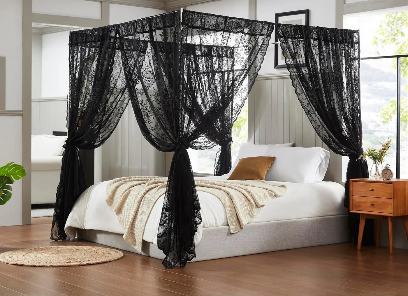 See deals & similar results for Black Lace Canopy Bed Curtains Set - 8 Panels for Queen/King Gothic Decor | Dupe.com