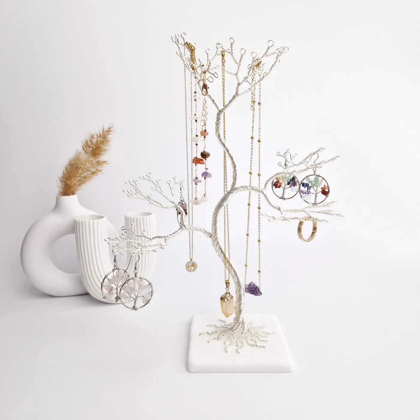 Silver Jewelry Tree Stand, Modern Jewelry Display | KouinGemTrees
