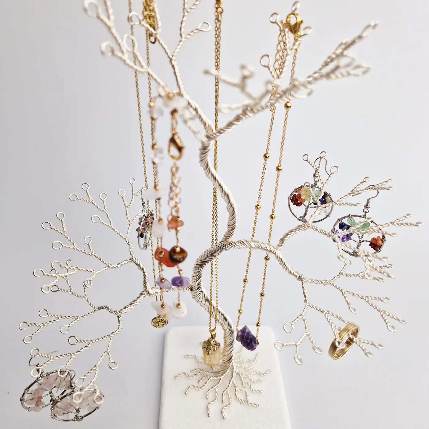 Silver Jewelry Tree Stand, Modern Jewelry Display | KouinGemTrees