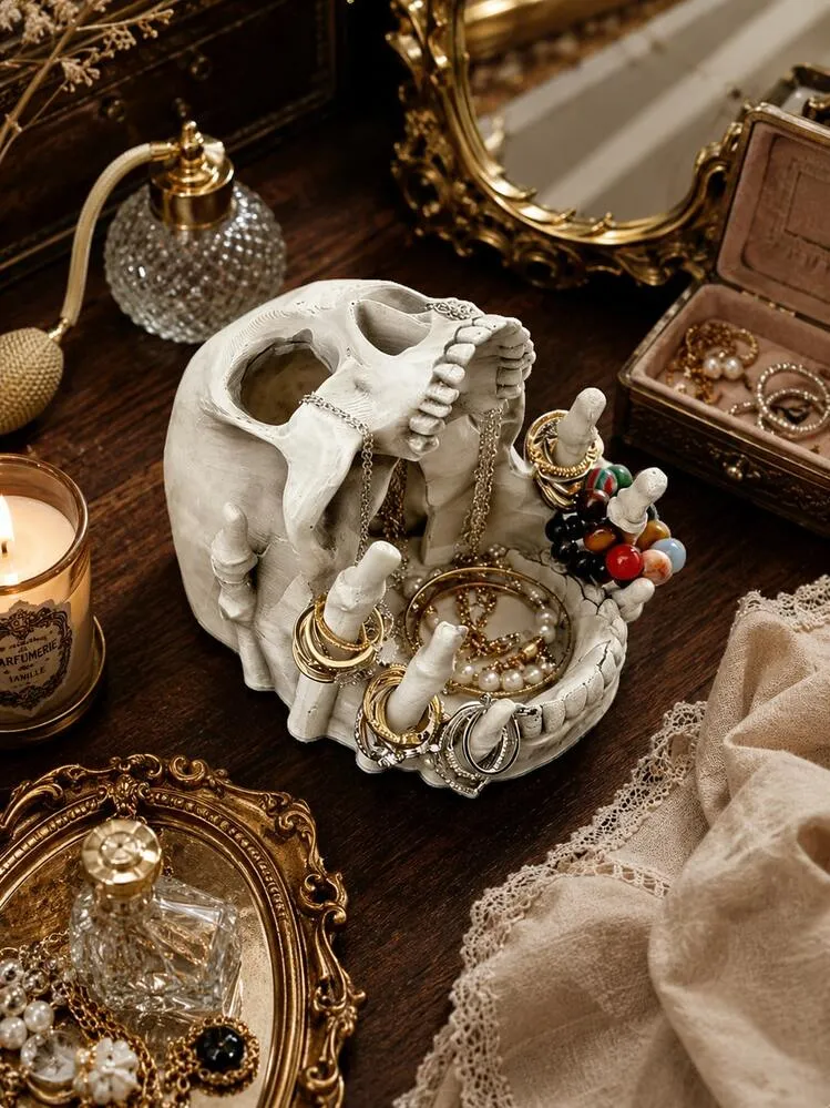 Skeleton Skull Jewelry Tray, Gothic Jewelry Storage Box, Ring Earring Necklace Holder, Vanity Table Organizer, Spooky Halloween Bedroom Decor, Dark Aesthetic Dresser Display, Jewelry Lover Gift | SH