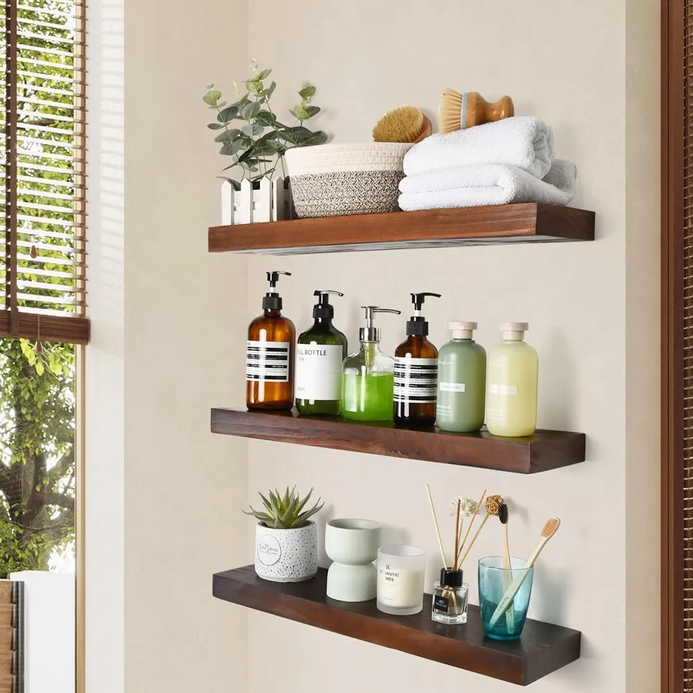 Solid Wood Floating Shelves Set of 3 - 22 Inch Wall Jamaica | Ubuy