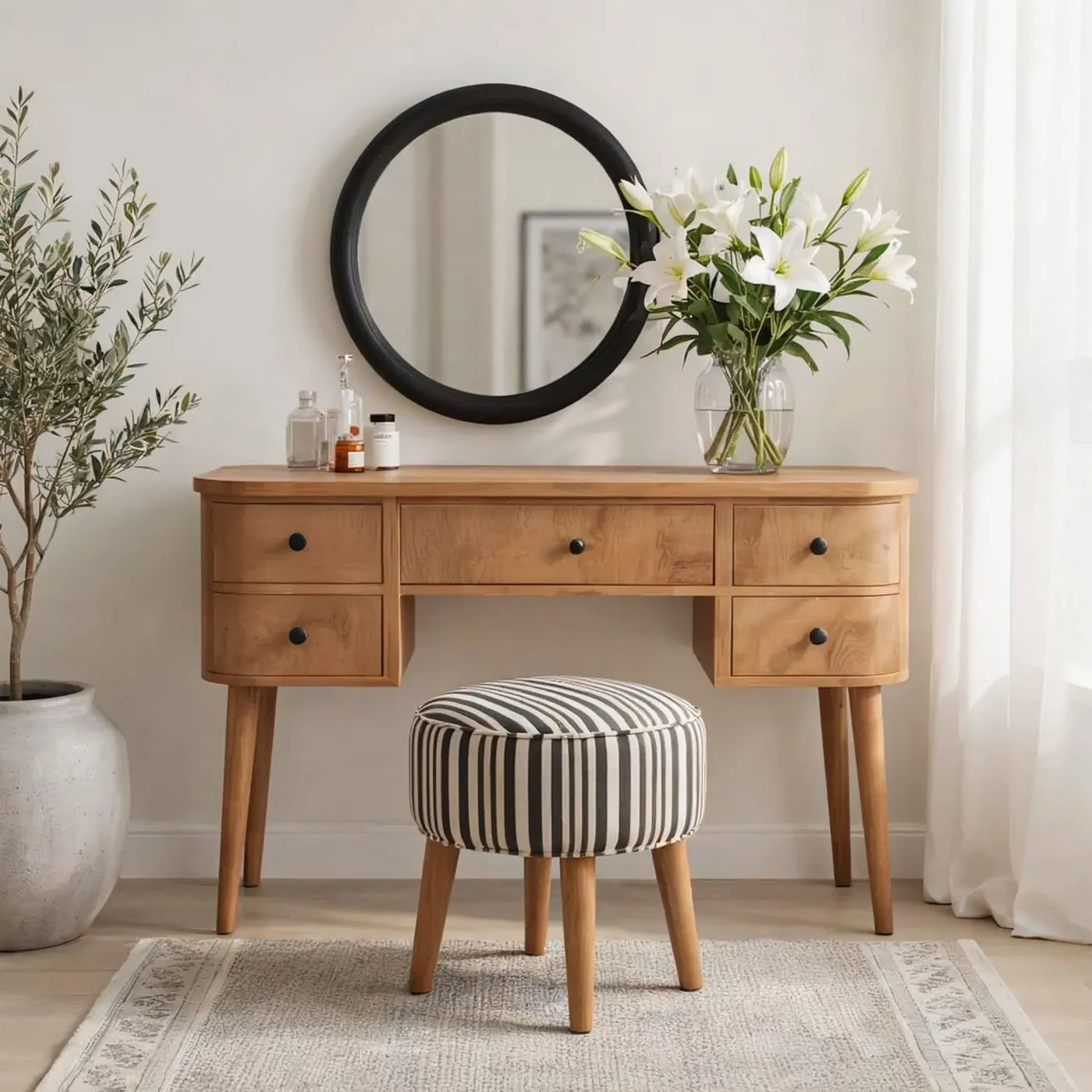 Solid Wood Vanity Table with Drawers - Handmade Bedroom Design