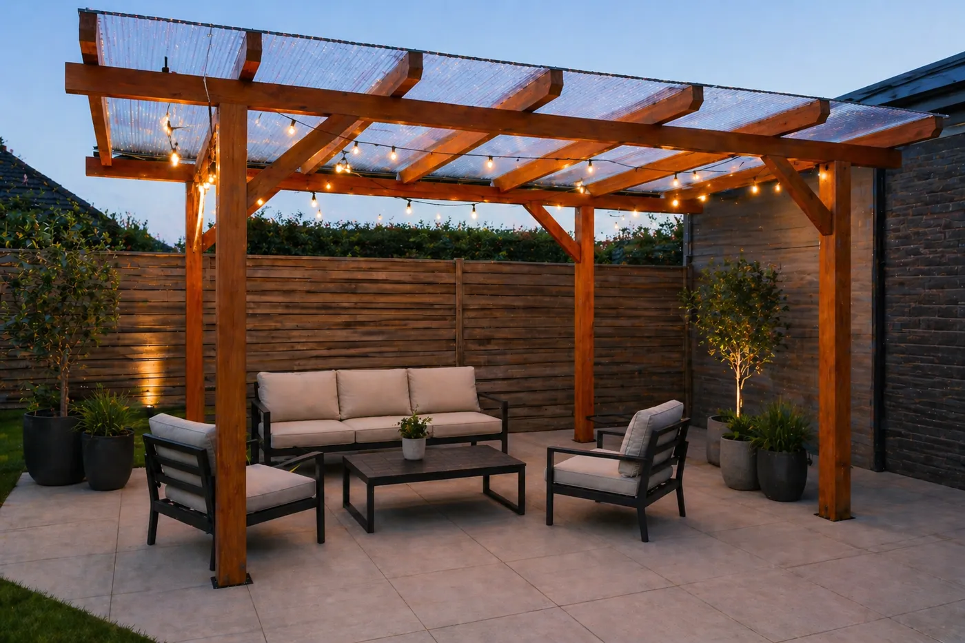 Standalone timber pergola with polycarbonate roof - All About Outdoors