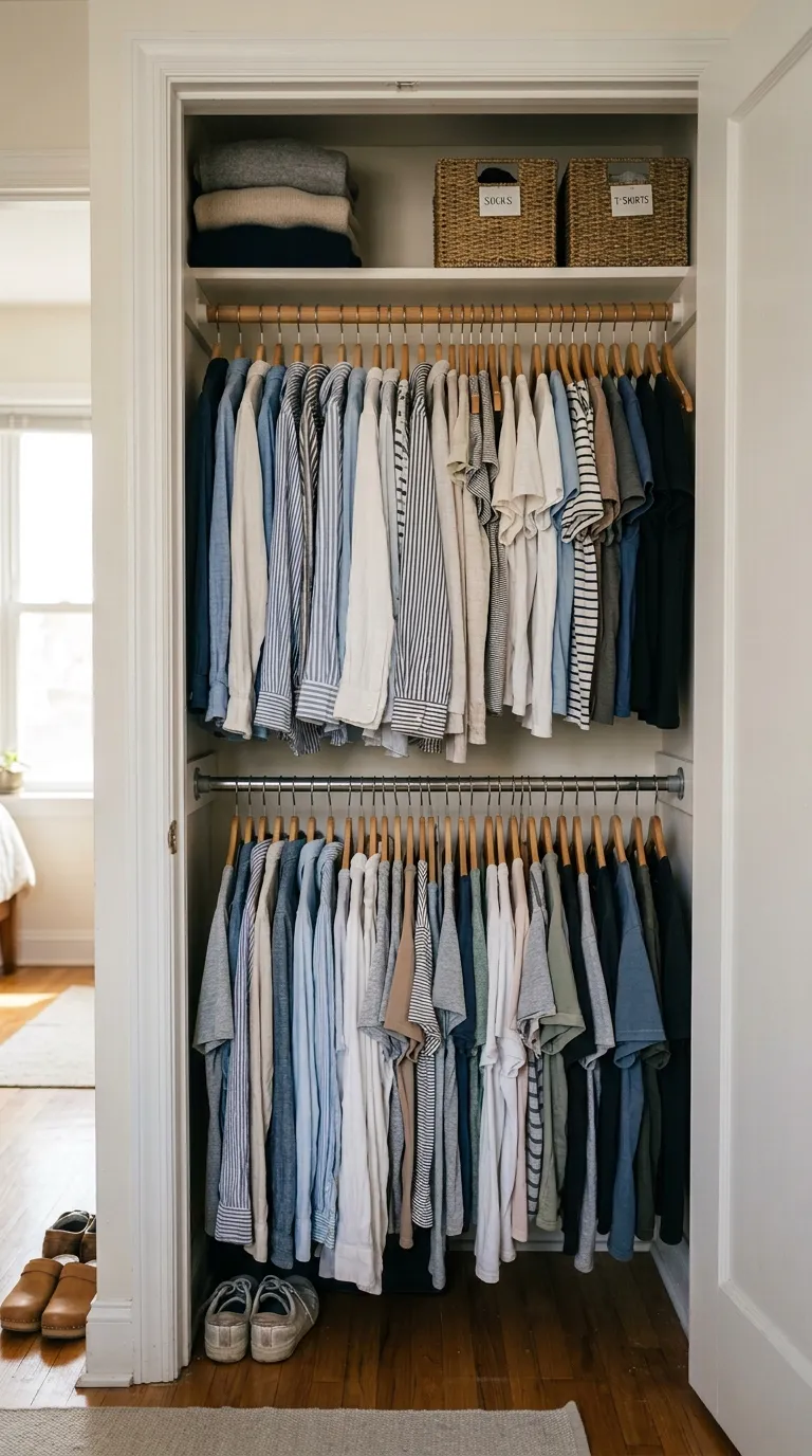 Tiny Closet Hanging Layout: 7 Space-Saving Wardrobe Hacks - Evergreat Living