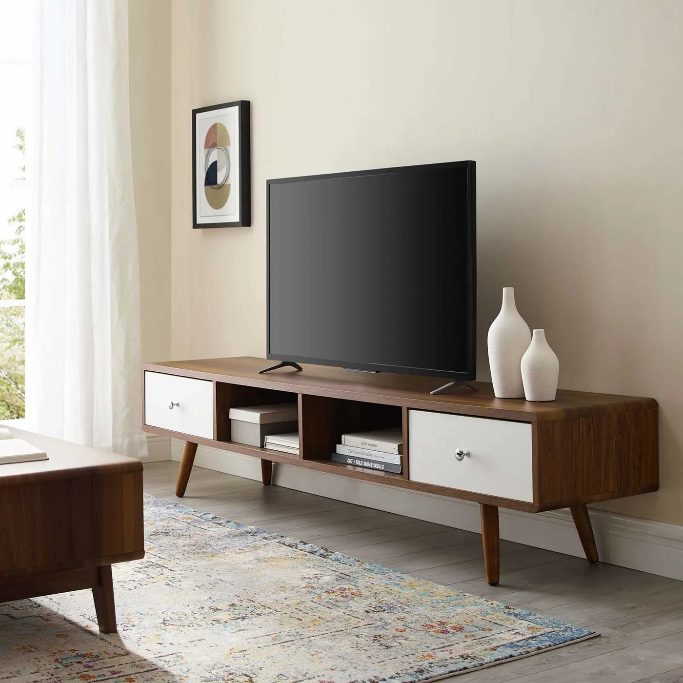 Transit 2-Drawer 2-Shelf Wood TV Stand Walnut/White - Froy.com