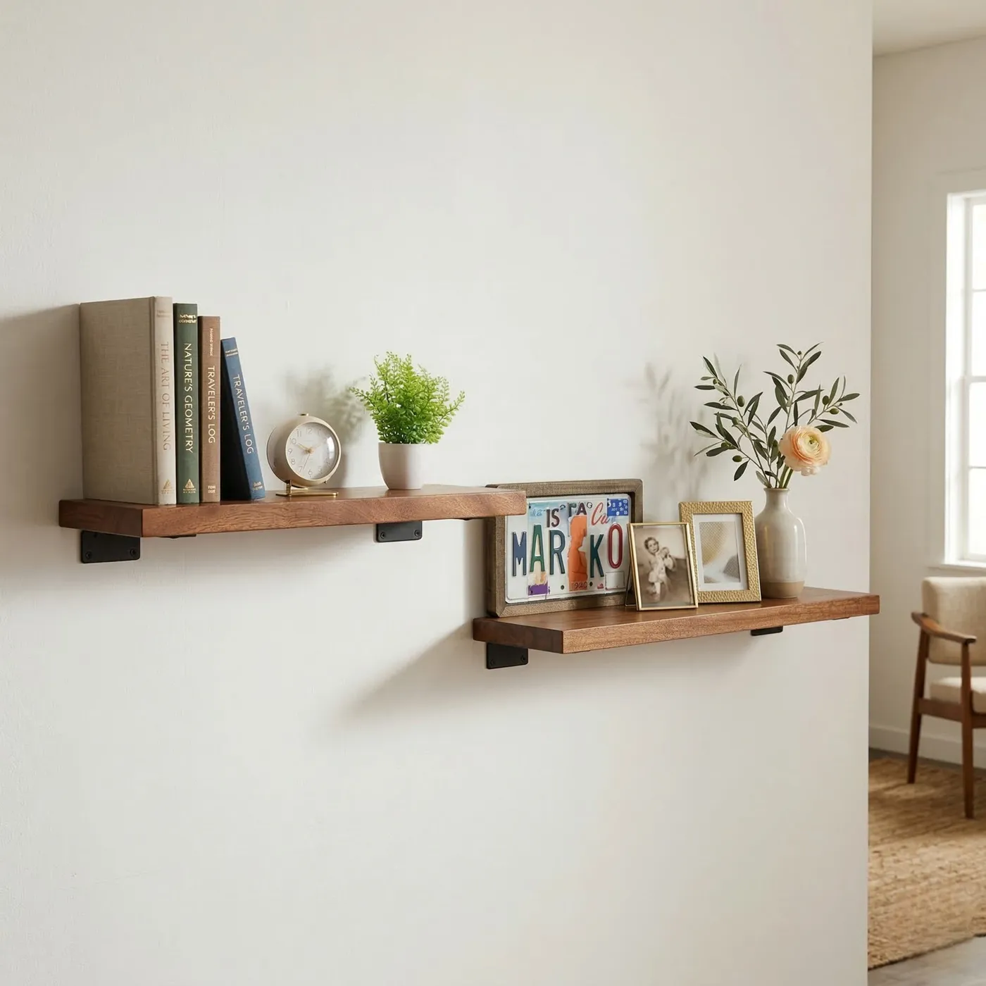 Walnut Floating Shelves Set of 2 | Solid Wood Wall Shelves W30' x D7'